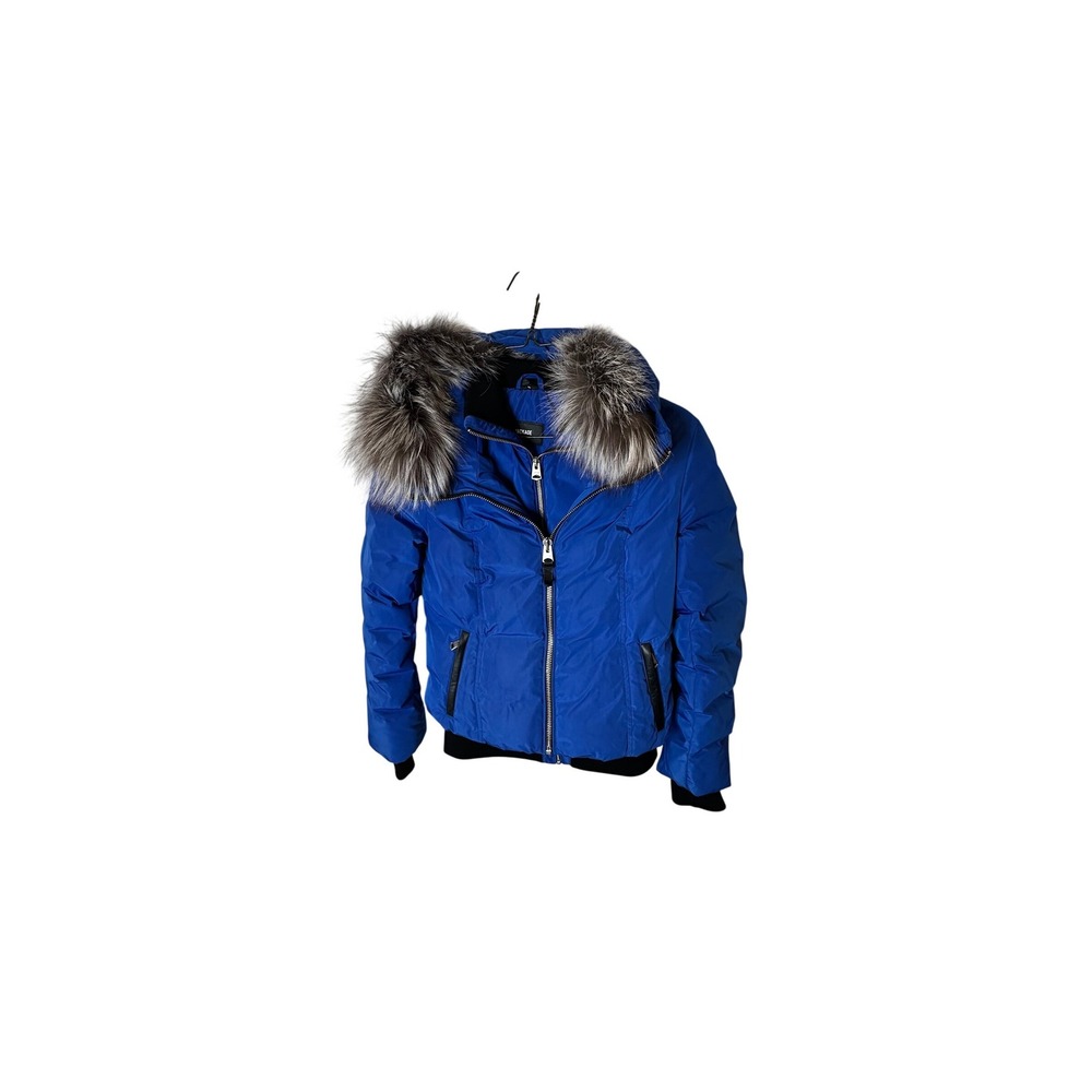 Mackage Blue Romane Down‎ Double Zip Puffer Jacket Removable Fur Trim -S